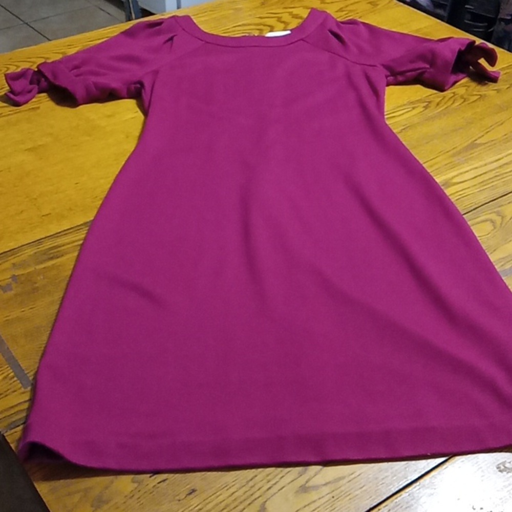 CALVIN KLEIN Womens Dress SMALL ? MEDIUM ? Work Maroon Burgundy Short Sleeves